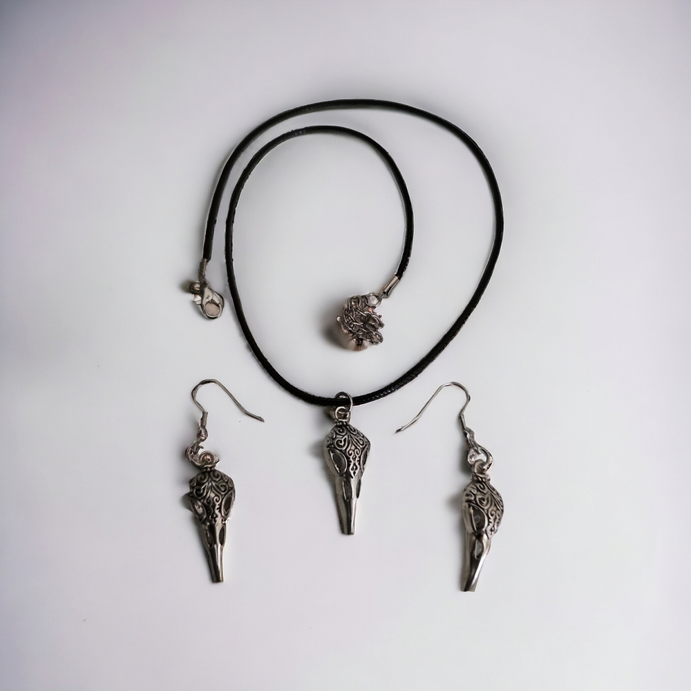 Earring Necklace Set viking raven Skull physicians Mask